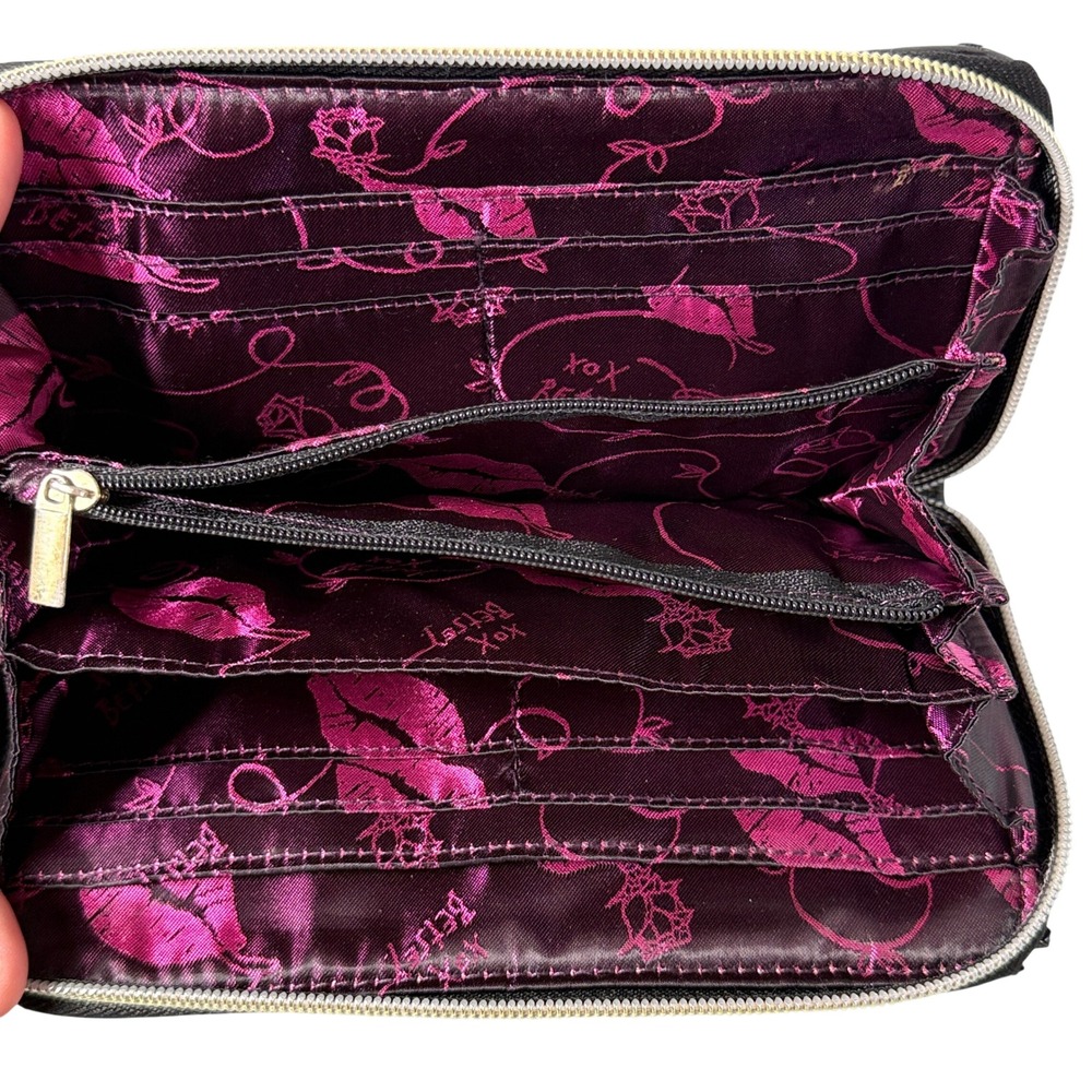 Betsey Johnson Zip Around Accordion Wallet Black Floral Polka Dot Kitschy Vinyl - Picture 9 of 12